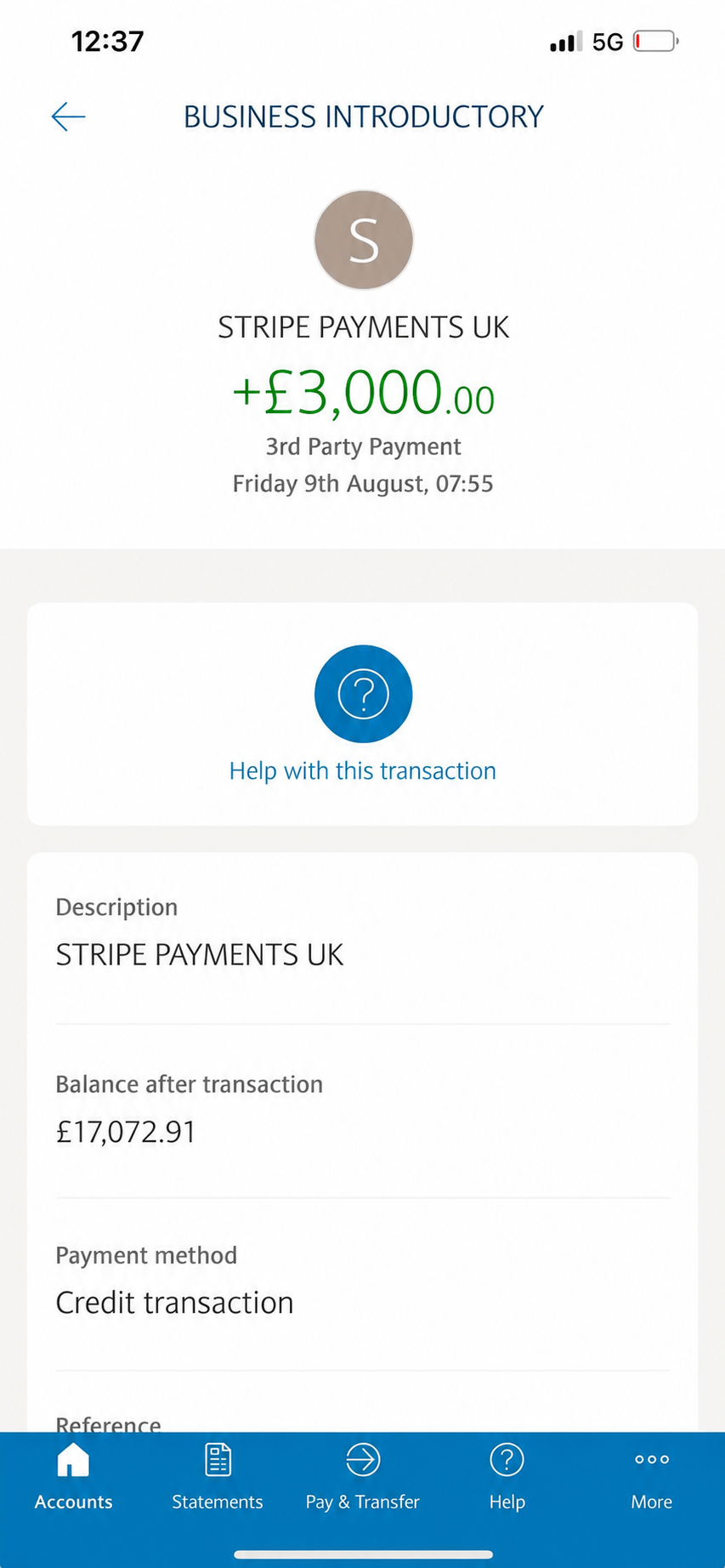 £3,000 ecommerce payment received